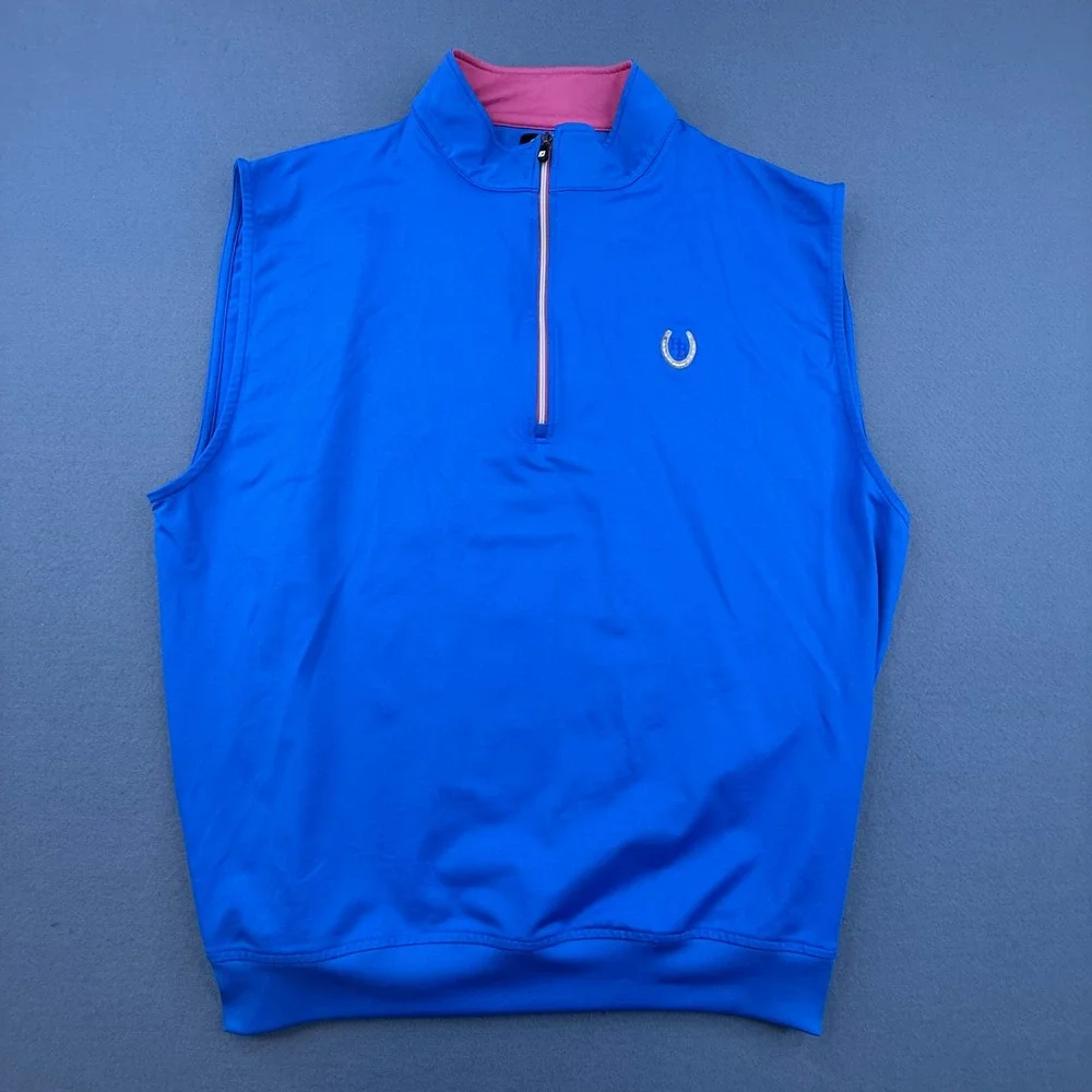 FootJoy Golf Vest Mens L Blue Quarter Zip Horseshoe Logo Performance Sleeveless